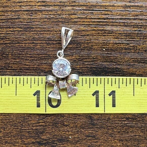 VTG Sterling Silver 925 Cubic Zirconia Bezel Set Bow Pendant Size 1.25" Length - Picture 12 of 13